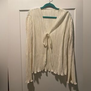 Crinkle pleated tie front Cream Women's Top